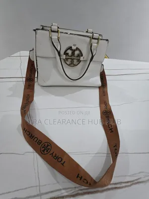 White Pebbled Top Handle Satchel With Branded Web Strap