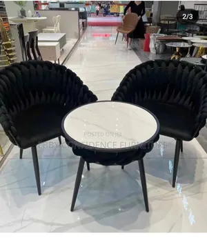 Luxury Fabric Chair With Marble Top Table
