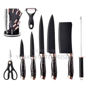 6 Pieces Kitchen Knife Set With Stainless Steel Stand Marble Handle