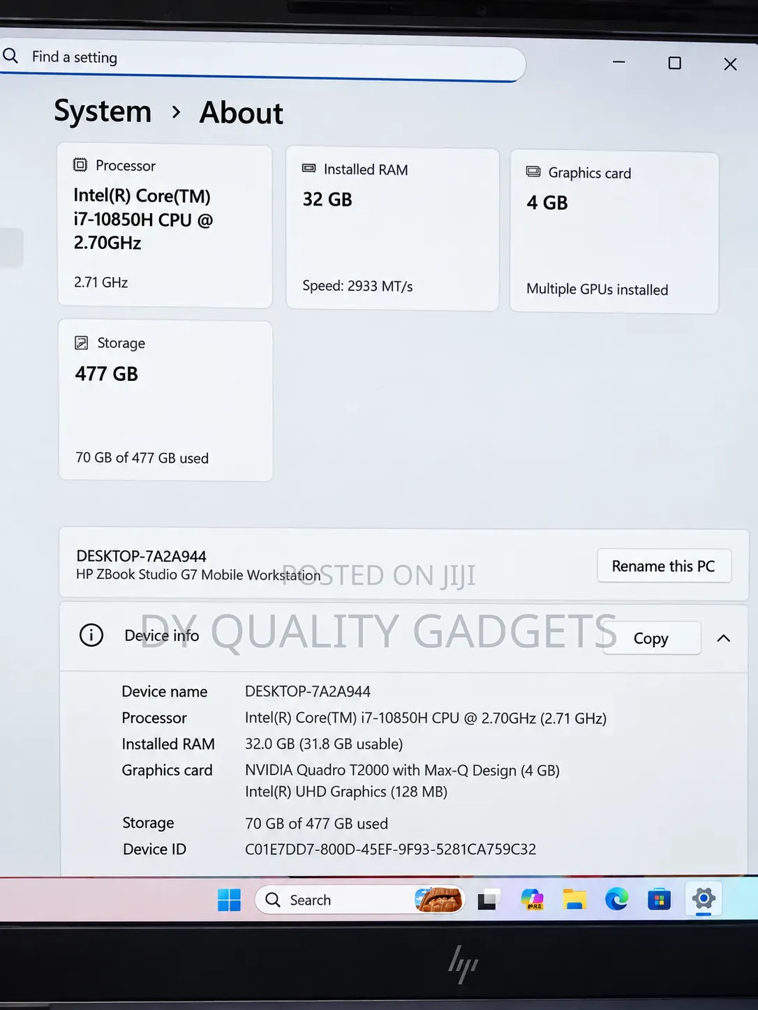 Laptop HP Zbook Studio G7 32GB Intel Core i7 SSD 512GB