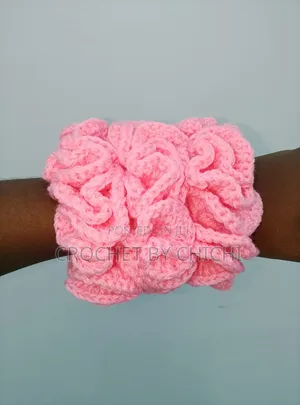 3Pcs Pink Crochet Scrunchies Bundle - Thick Handmade Scrunchies