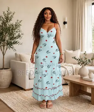 Kiss Lips Ruffle Maxi Nightgown