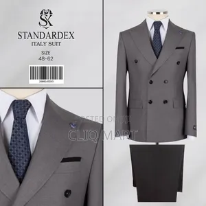 Grey Double-Breasted Suit – Peak Lapel Blazer + Dark Grey Trousers
