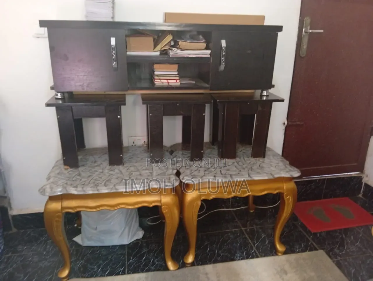 Multipurpose Wooden TV Stand With 3 Matching Stools