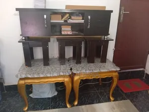 Multipurpose Wooden TV Stand With 3 Matching Stools