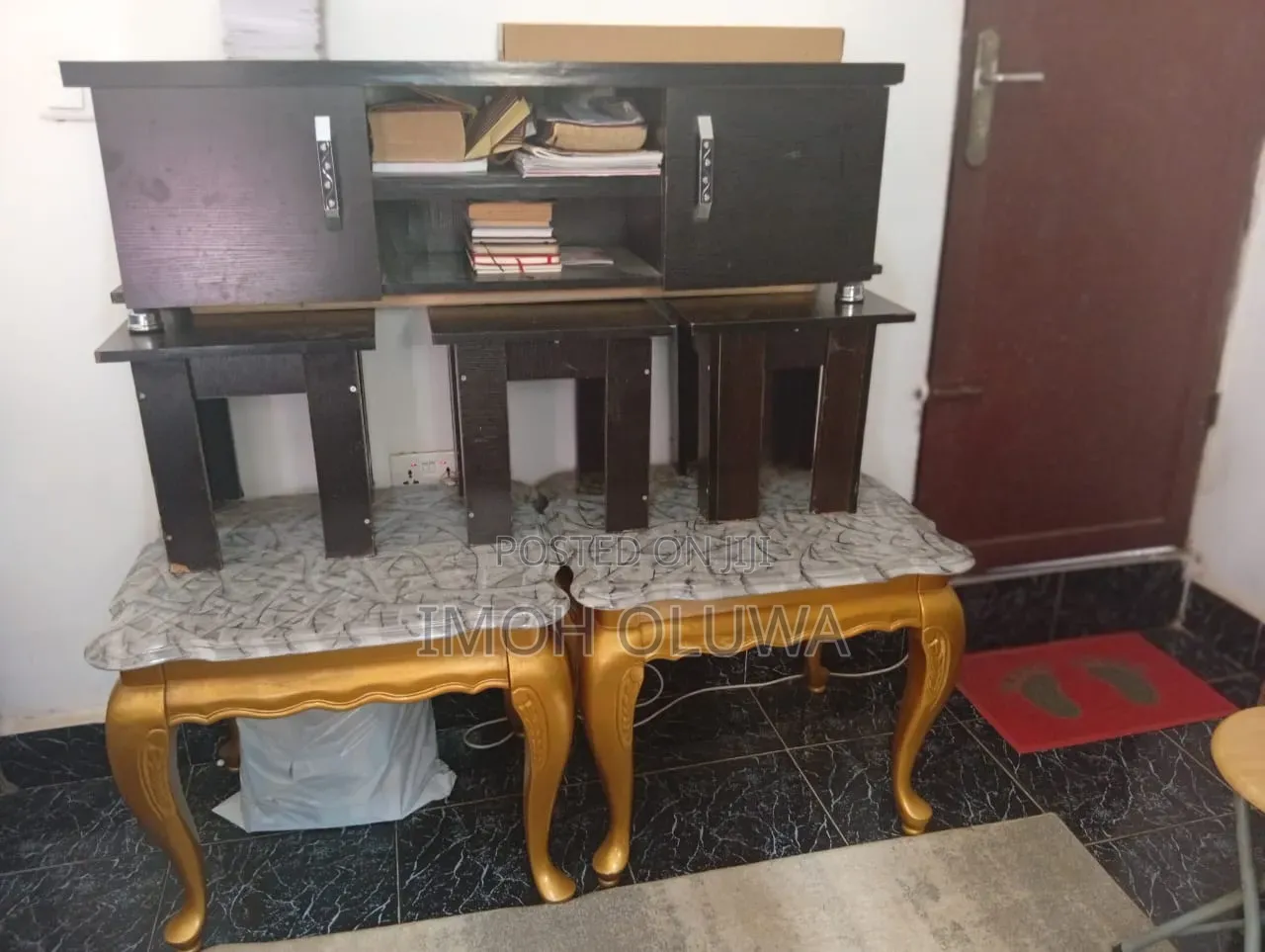Multipurpose Wooden TV Stand With 3 Matching Stools