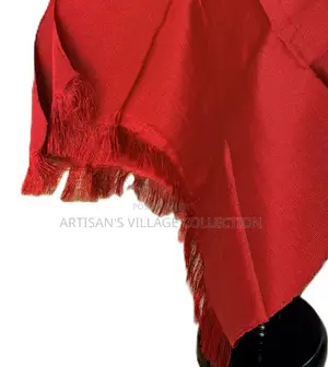 Handwoven Aso Oke – True Red Metallic Shimmer With Fringe (Cotton)