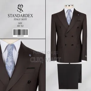 Dark Brown Double-Breasted Suit – Peak Lapel Blazer + Black Trousers