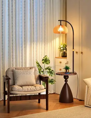Luxury Floor Lamp With Side Table, USB & Wireless Charging
