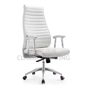 White Contemporary Leather Executive Office Chair With Built-In