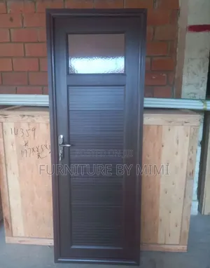 Quality Waterproof Brown PVC Toilet & Bathroom Door With Top Glass