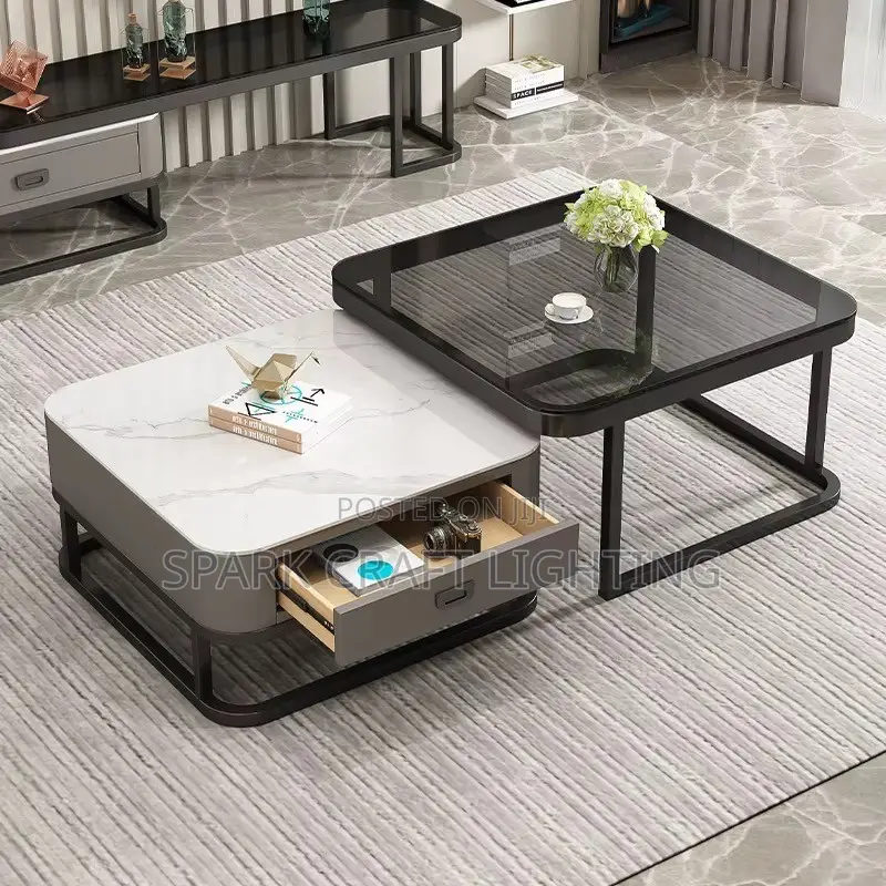 Modern Marble-Effect Nesting Coffee Table Set