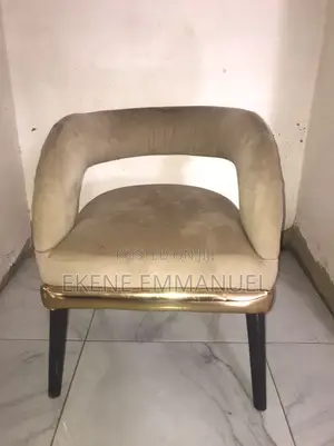 Used Beige Curved Accent Armchair With Gold Trim
