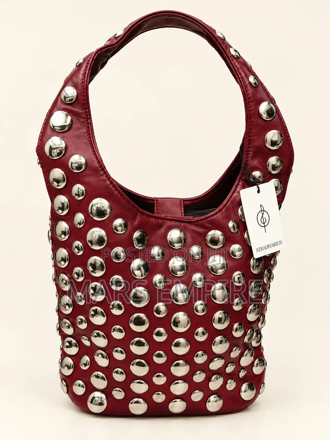 Burgundy Colour Bag With Silver Studs - Lugbe Abuja
