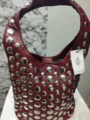 Burgundy Colour Bag With Silver Studs - Lugbe Abuja