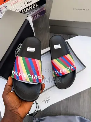 Balenciaga Branded Logo & Stripe Slider Sandals | Multiple Colorways
