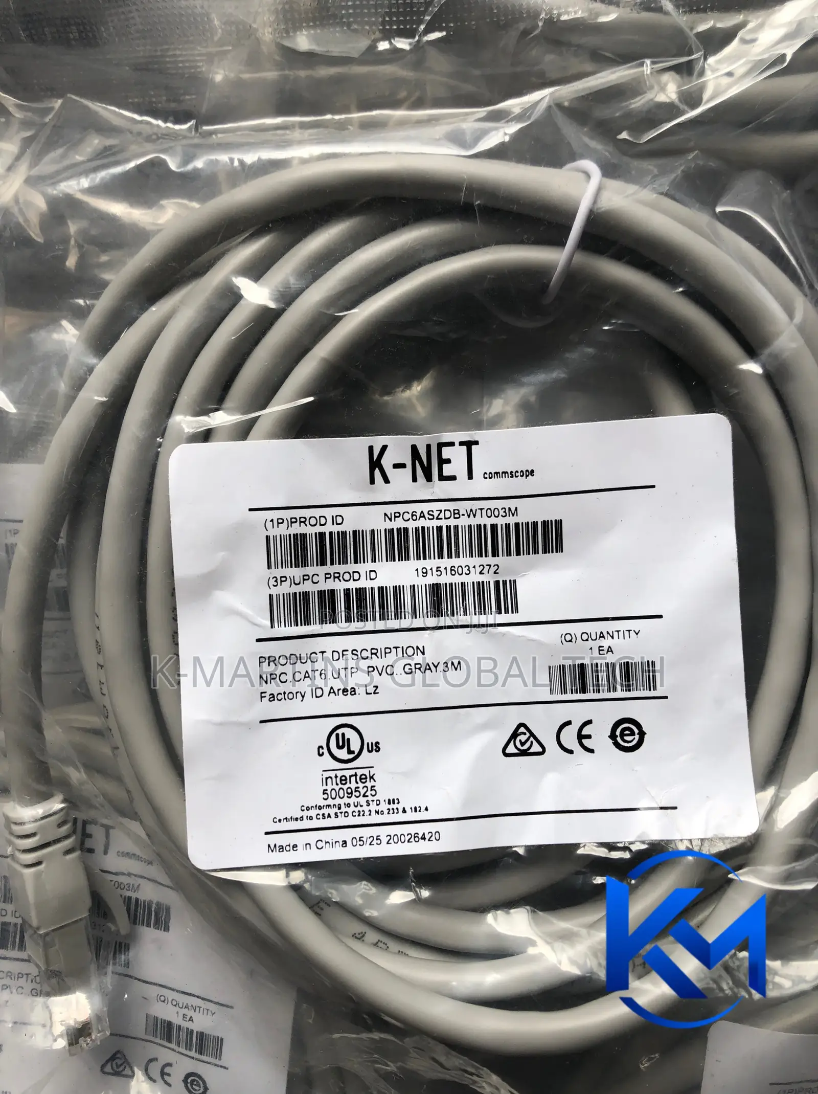 KNET Cat6 Ethernet Patch Cord 1M RJ45 Network Cable