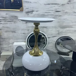 ​Stylish Modern Side Table / Drinks Pedestal Stand (White & Gold)