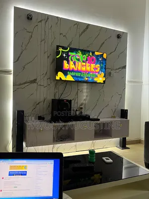 Luxury Marble TV Wall Unit + Floating Console & LED