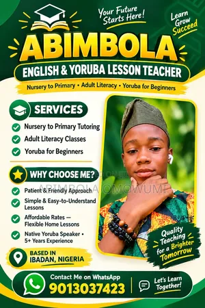 English &Yoruba Lesson Teacher in Ibadan- Home Lesson