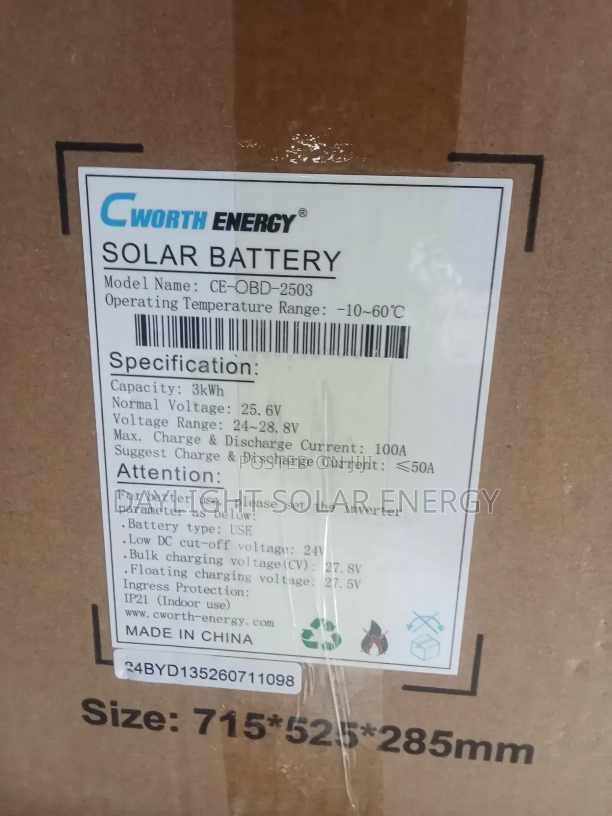 Cworth 3KWH Lithium Battery 24volt