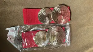 Red Elastic Wide Waist Belt a Gold Double-Circle Textured