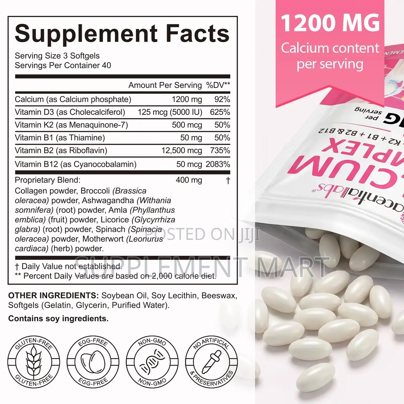 Calcium Complex With Vitamin D3 + K2 + B1 + B2 & B12 1200 MG