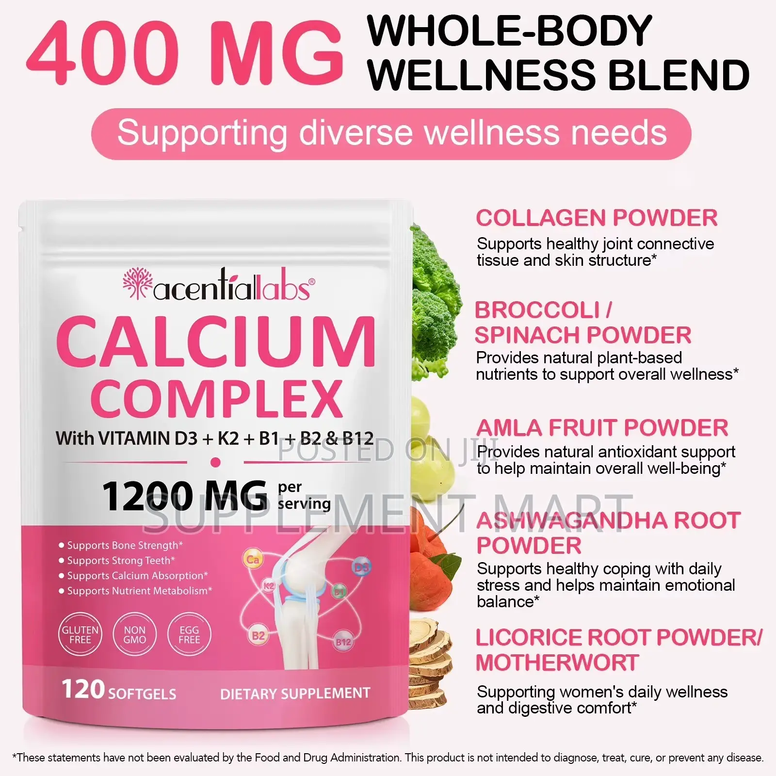 Calcium Complex With Vitamin D3 + K2 + B1 + B2 & B12 1200 MG