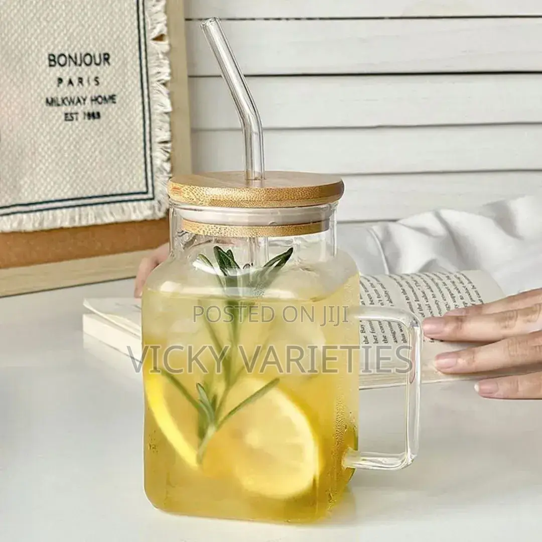 Glass Cup With Bamboo Lid and Straw