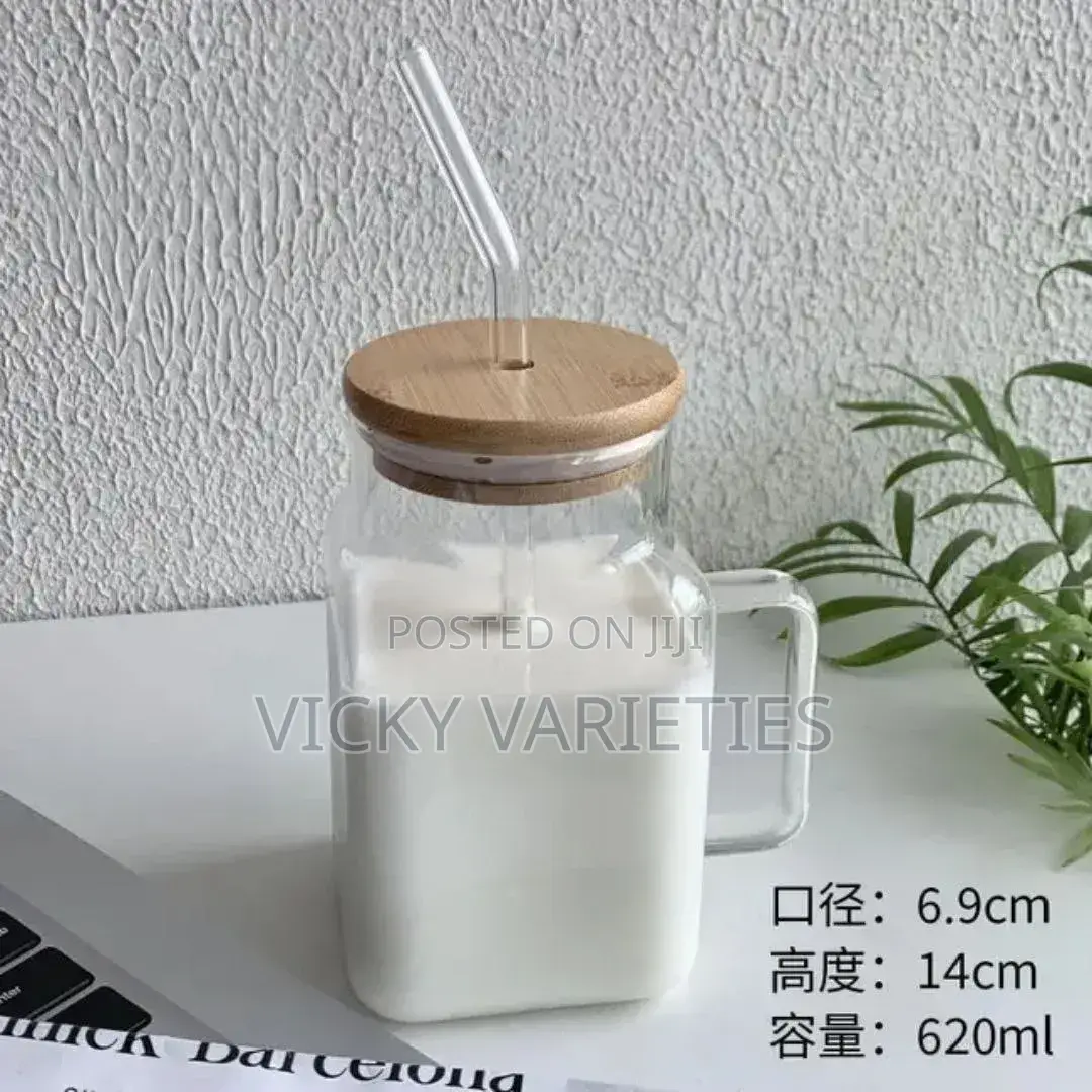 Glass Cup With Bamboo Lid and Straw