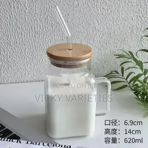 Glass Cup With Bamboo Lid and Straw