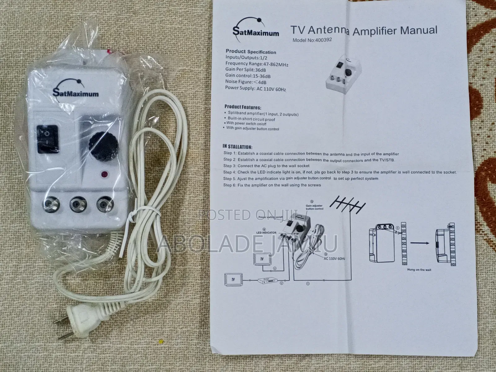 SatMaximum Indoor Amplifier 36dB Model No: 400392