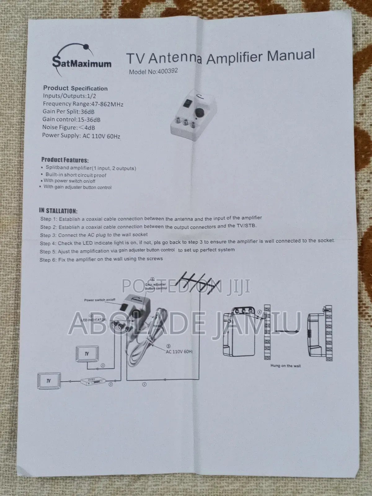 SatMaximum Indoor Amplifier 36dB Model No: 400392