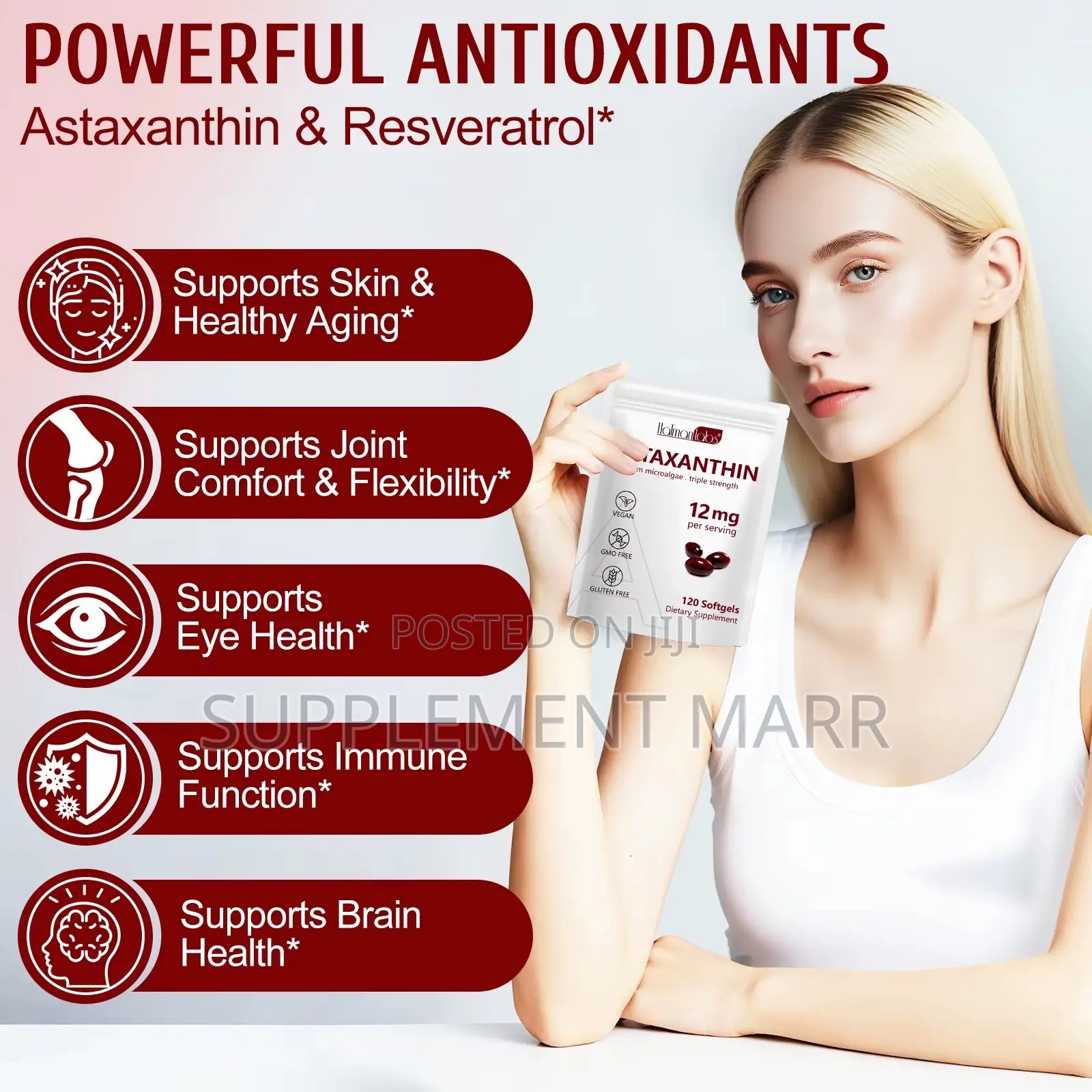Astaxanthin Capsules. Triple Strength 12 Mg Per Serving