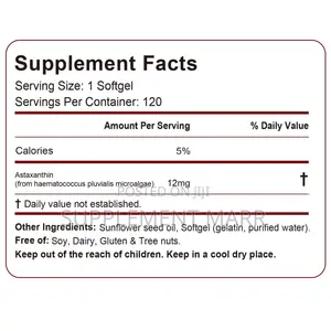 Astaxanthin Capsules. Triple Strength 12 Mg Per Serving