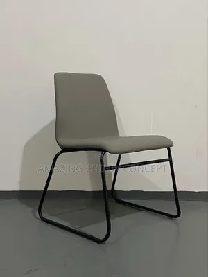 Modern Grey Upholstered Visitors Chair With Metal Legs