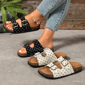 Women's Polka Dot Double-Buckle Flat Sandals