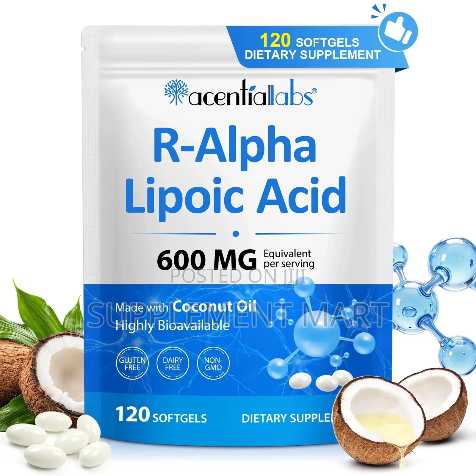 R-Alpha Lipoic Acid 600 MG Equivalent Per Serving With Coconut Oil