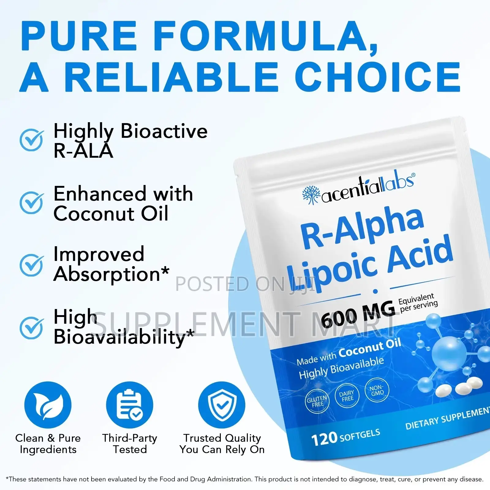 R-Alpha Lipoic Acid 600 MG Equivalent Per Serving With Coconut Oil