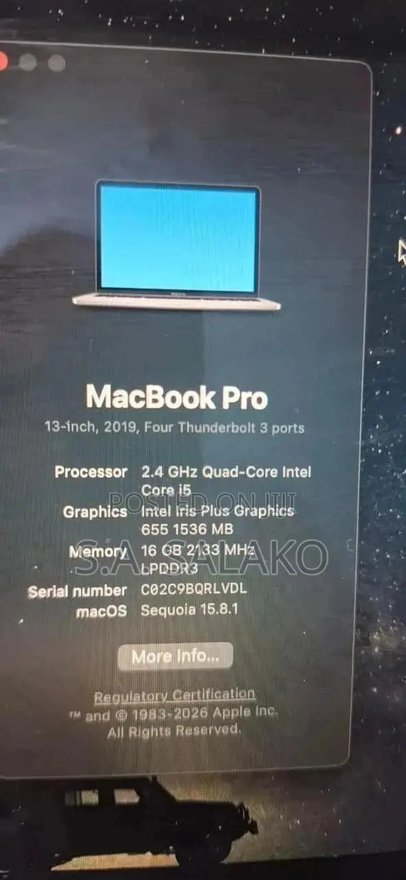 Laptop Apple MacBook Pro 2019 16GB Intel Core i7 SSD 512GB