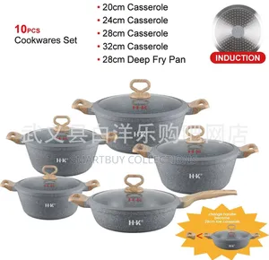 10-Piece Die-Cast Granite Cooking Pots Set With Glass Lids