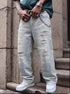 Acid Wash Heavily Distressed Straight Leg Jean