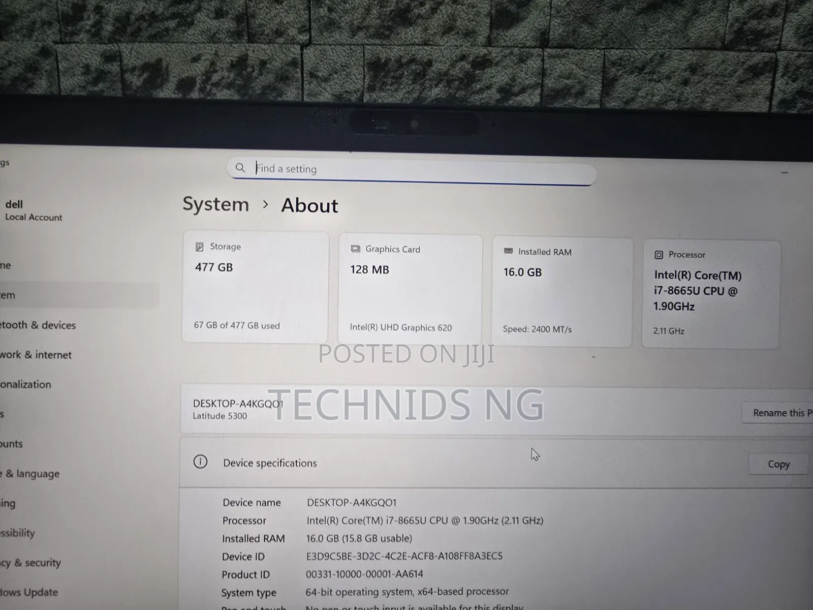 Laptop Dell Latitude 5300 16GB Intel Core i7 SSD 512GB