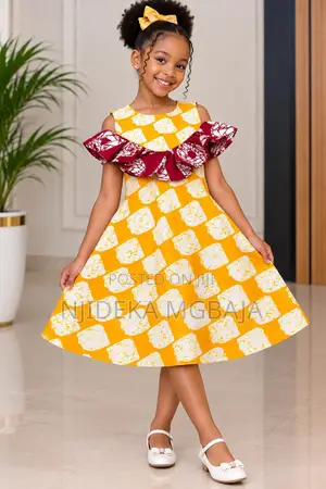 Mustard Yellow Girls’ Ankara Dress