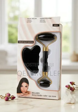 Face Roller / Facial Roller - Genuine Black Obsidian Set With Gua Sha