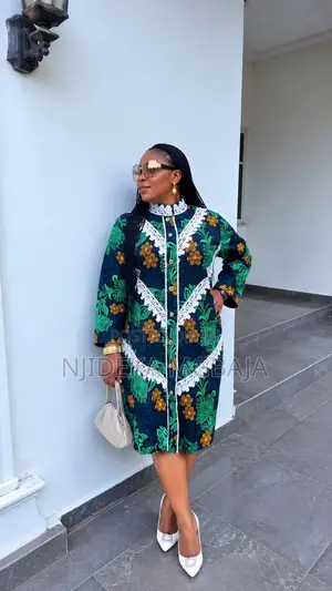 Green and White Floral Ankara Midi Gown
