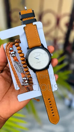 Luxury Men's Leather Watch + 2 Bracelet