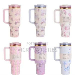 40oz Stainless Steel Double Insulated Flower Design Vacuum Straw Cup