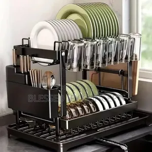 Quality 2-Tier Black Metal/Stainless Steel Kitchen Dish Drying Racks