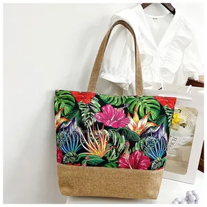 Leaf Print Jute Tote Bag - Shopping Bag | PH